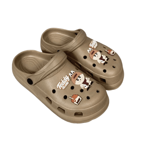 Dép Clog Unisex Poppy Go Classic Beige Teddy Charm - Gắn Charm Gấu
