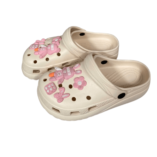 Dép Clog Unisex Poppy Go Classic Beige Teddy Charm - Gắn Charm Gấu