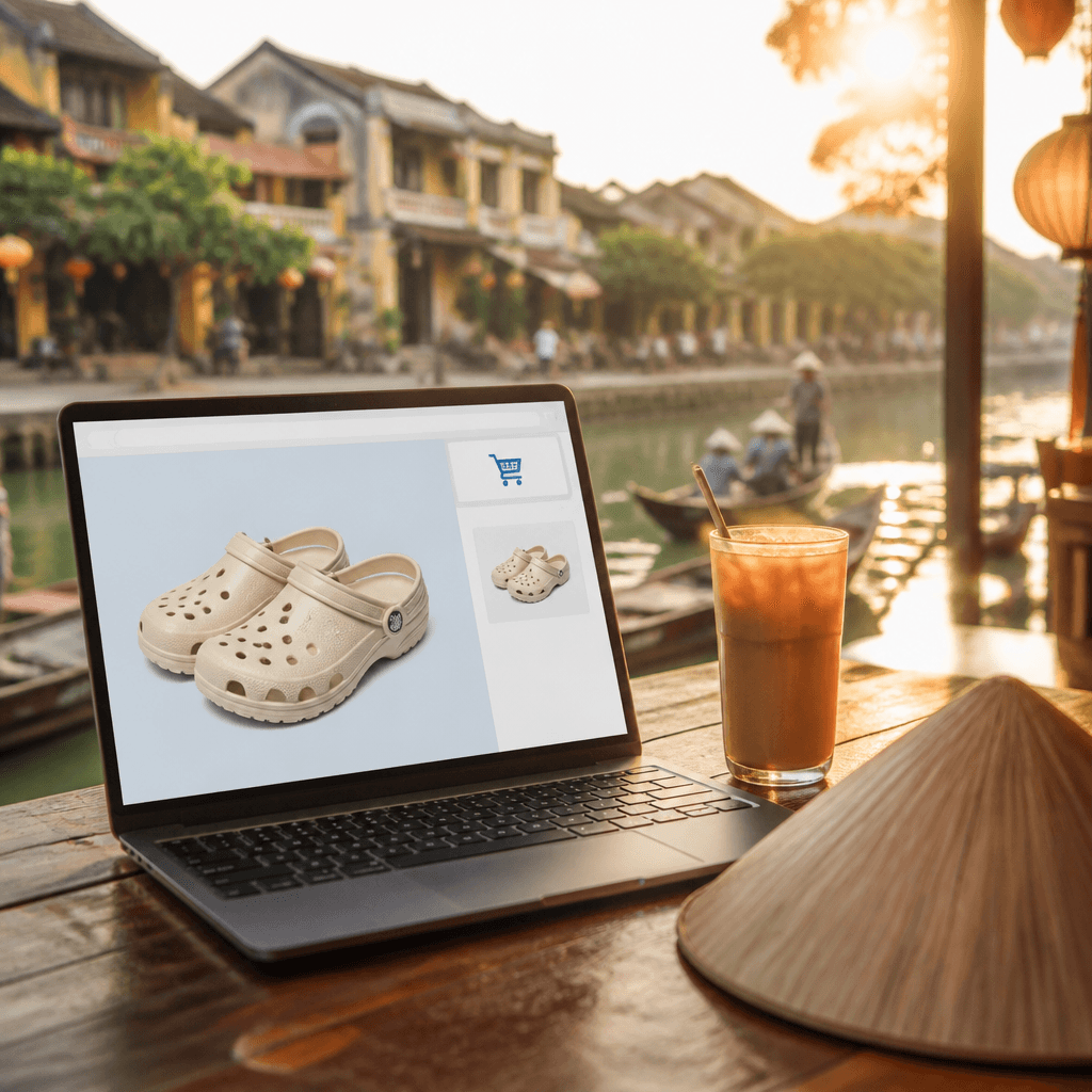 Giao diện mua sắm trực tuyến trên điện thoại di động với hình ảnh các mẫu dép Crocs nữ, thể hiện việc mua sắm thông minh qua các kênh uy tín.