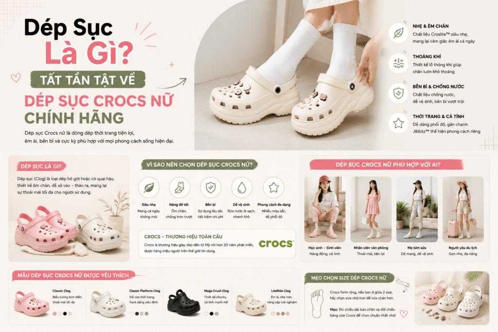 Dép sục là gì - Tìm hiểu về dép sục Crocs nữ chính hãng Poppy Go Store