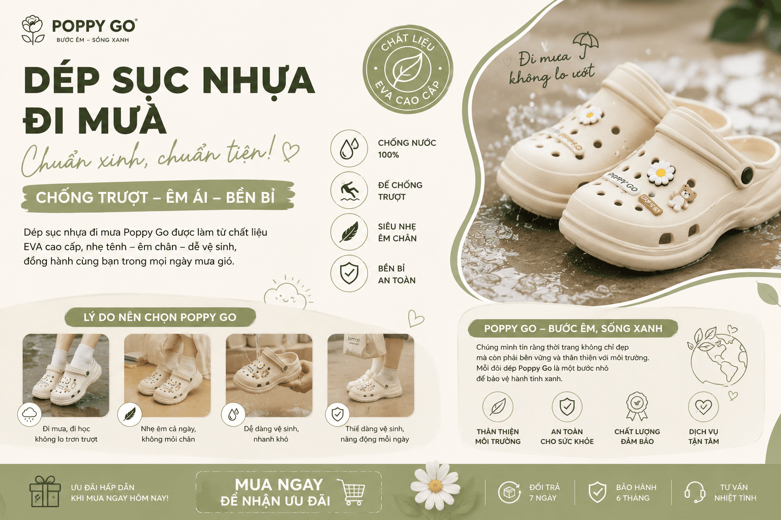 Tuyển tập các dáng dép sục nhựa đi mưa trendy 2026